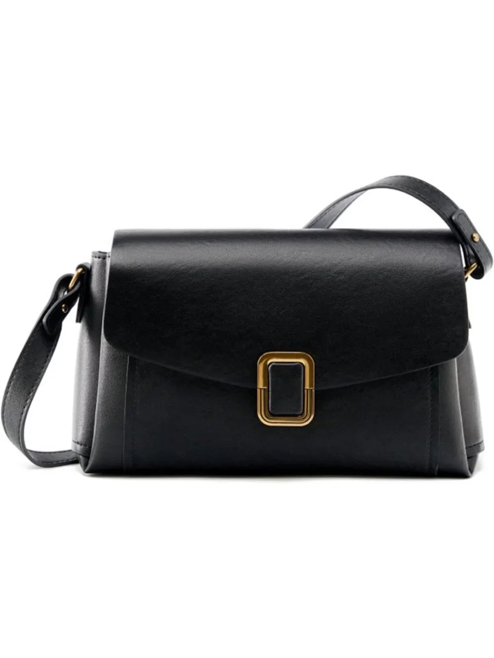 Women's Black Genuine Leather Lightweight 2 Detachable Straps Crossbody Bags